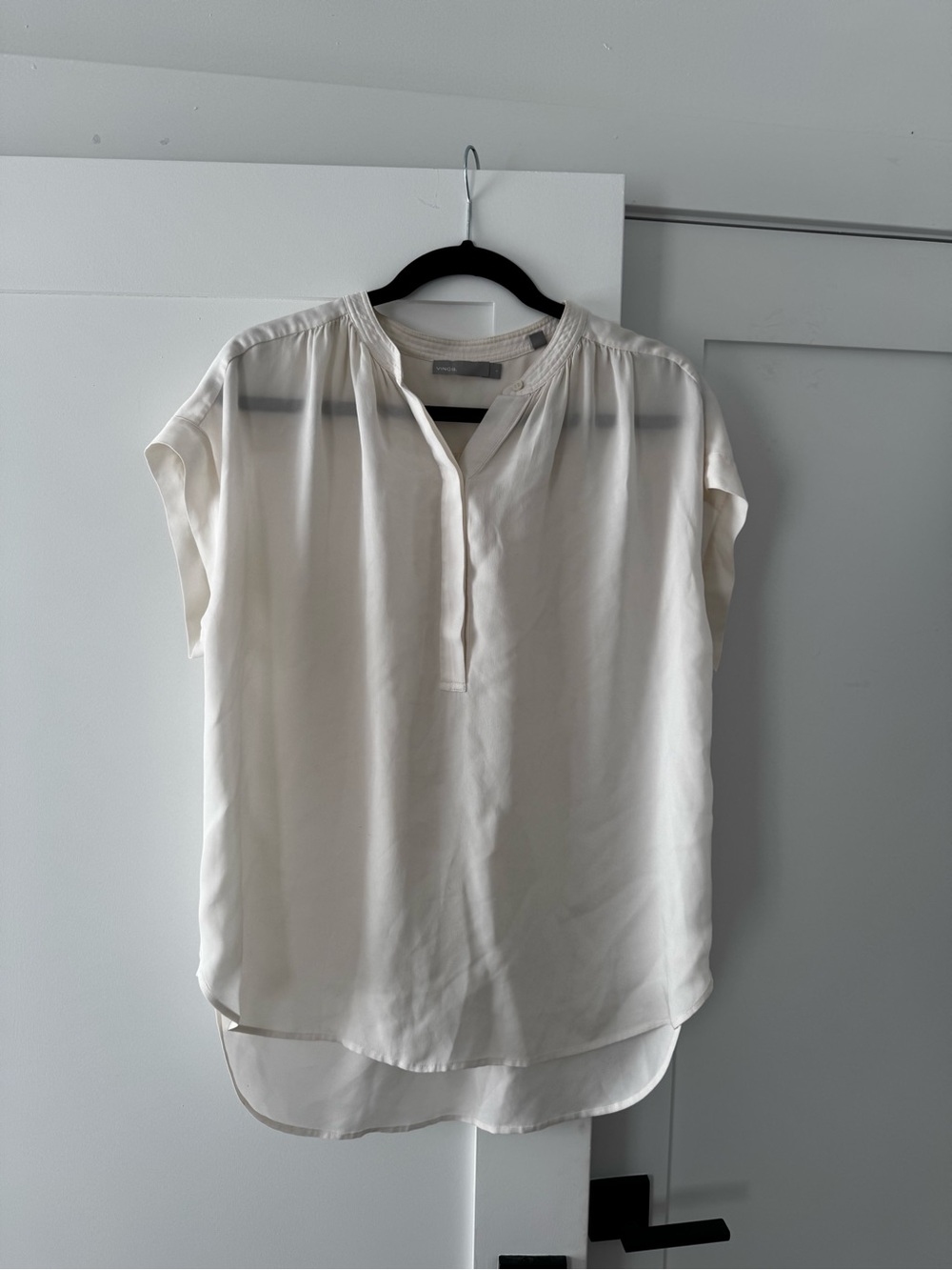 Vince Cream Short-Sleeve V-Neck Blouse
